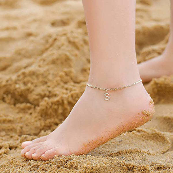 Double Layers Personalized Gold Plated Paved Initial Anklets for Women-silviax