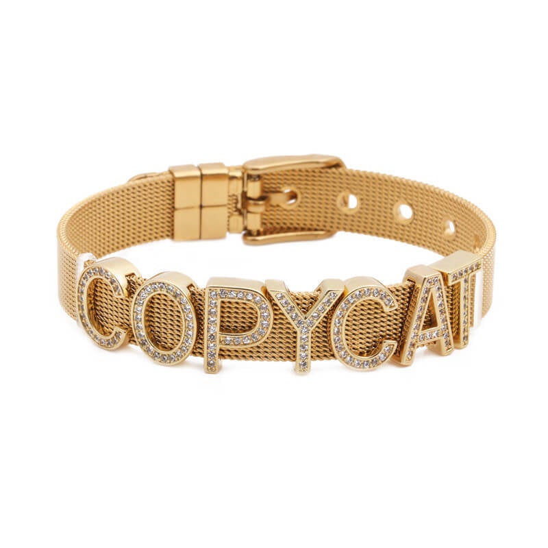 Watch Band Inlaid Zircon Letter Personalized Custom Gold Plated Name Bracelet-silviax