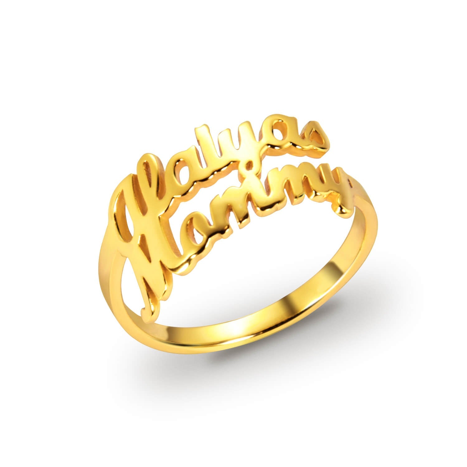 Gold Plated Personalized Name Ring with two name For Girlfriend-silviax