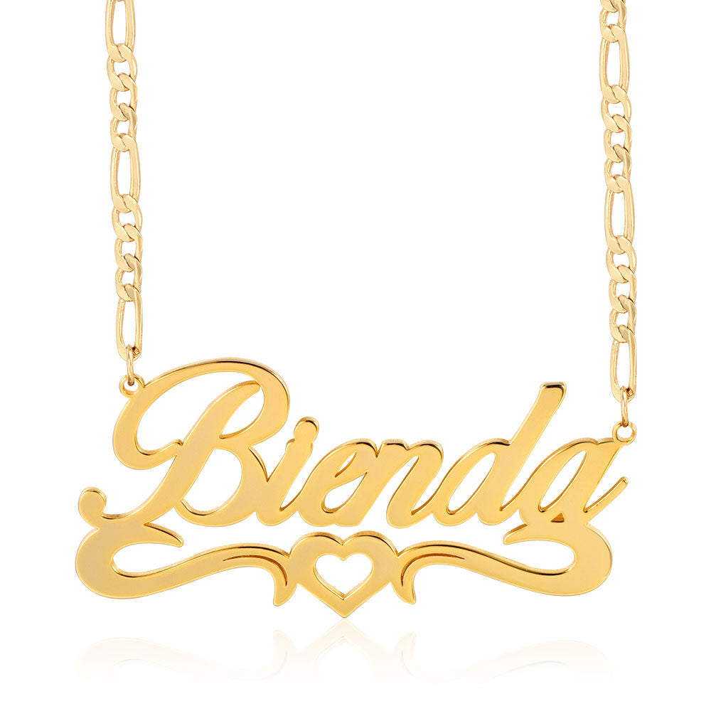 Personalized Double Plated Hollow Heart Name Necklace Bamboo Earrings Set-silviax