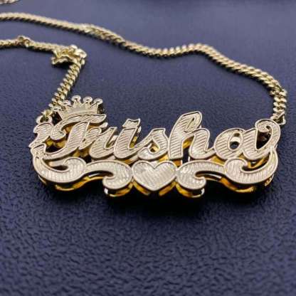 Crown Double Layer Name Necklace And Initial Necklace Personalized Custom Gold Plated Set-silviax