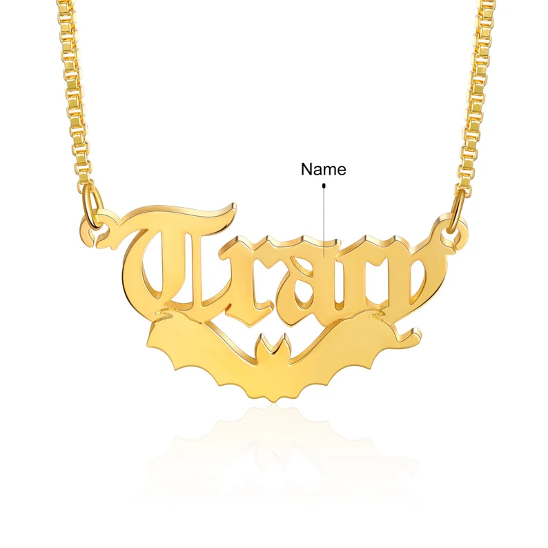 Halloween Personalized Custom Gold Plated Bat Name Necklace-silviax