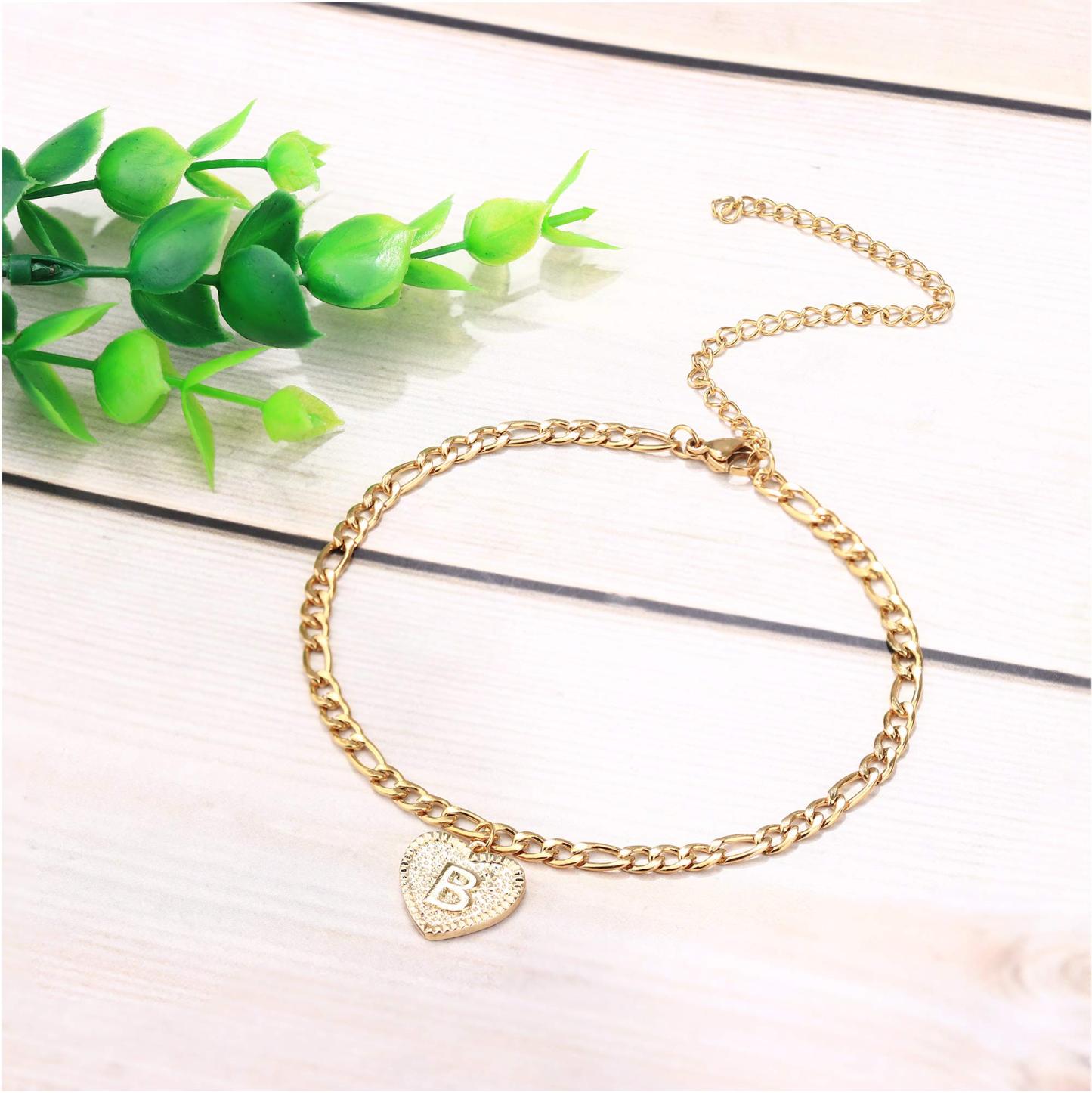 Heart Initial Letter Gold Plated Bracelet-silviax