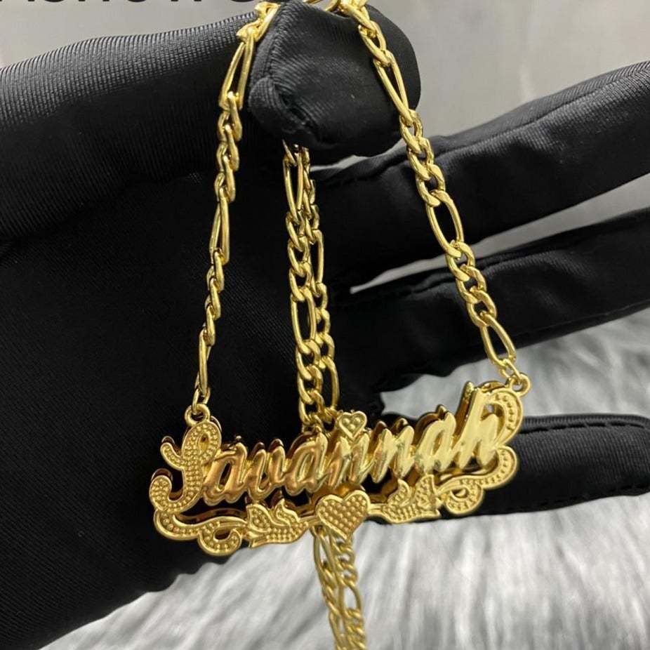 Double Layer with Heart and Birds Personalized Custom Gold Plated Name Necklace-silviax