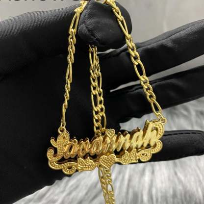 Double Layer with Heart and Birds Personalized Custom Gold Plated Name Necklace-silviax