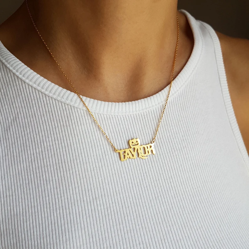 Halloween Personalized Custom Gold Plated Pumpkin Name Necklace-silviax