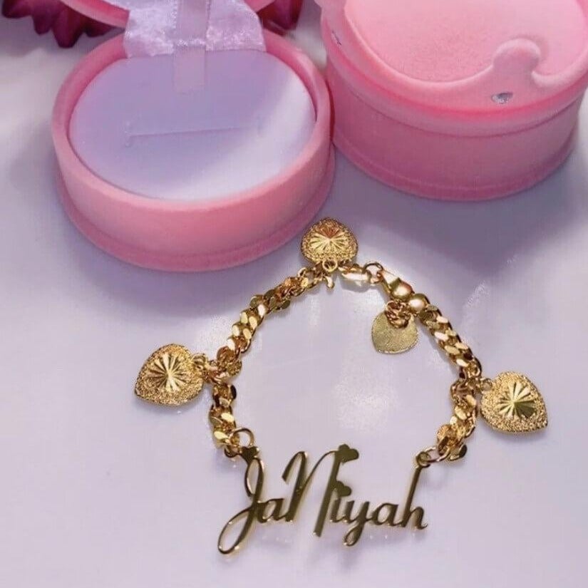 Heart Pendant Personalized Custom Gold Plated Name Bracelet-silviax