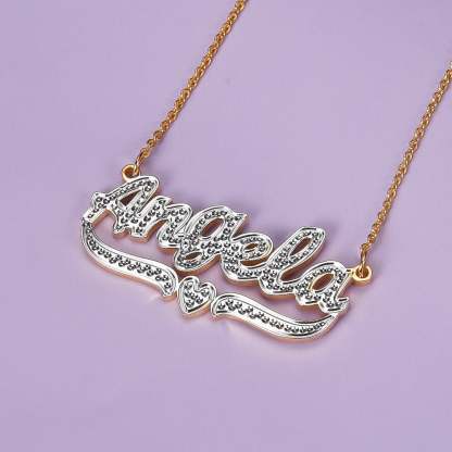 Gold Plated Personalized Two Tone Heart Name Necklace-silviax