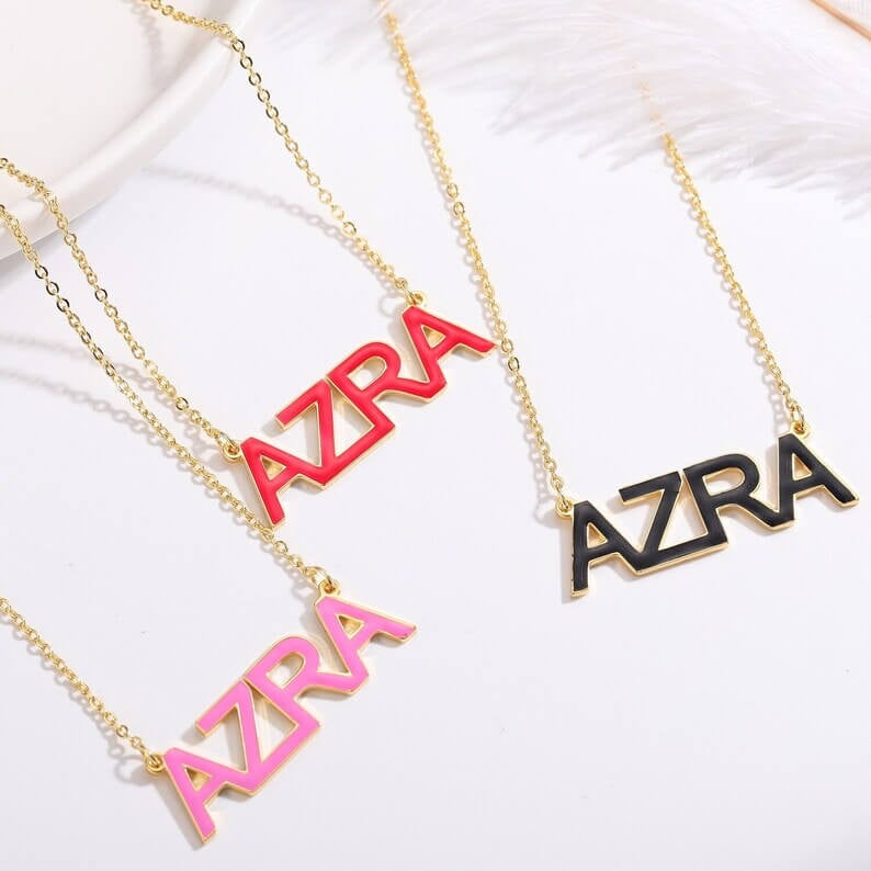 Color Enamel Nameplate Personalized Custom Gold Plated Name Necklace-silviax