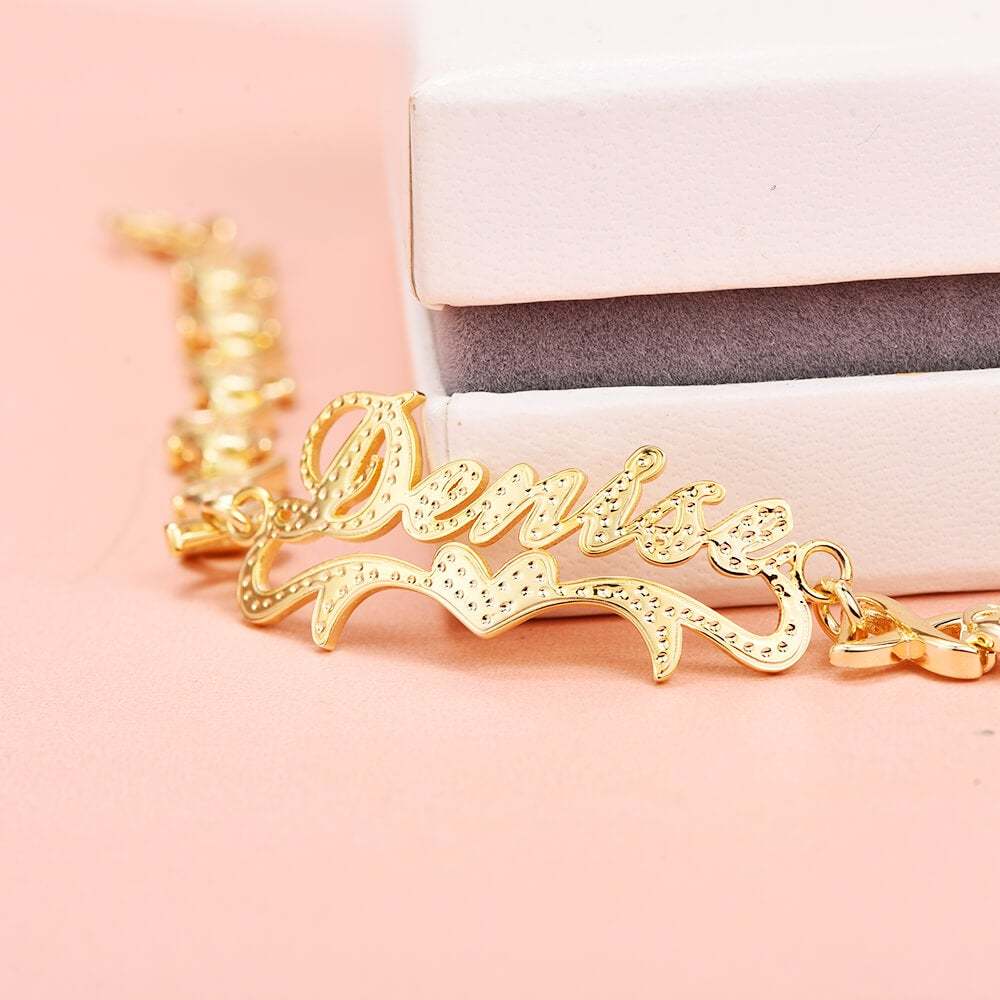Heart Nameplate Personalized Custom Gold Plated Name Bracelet-silviax