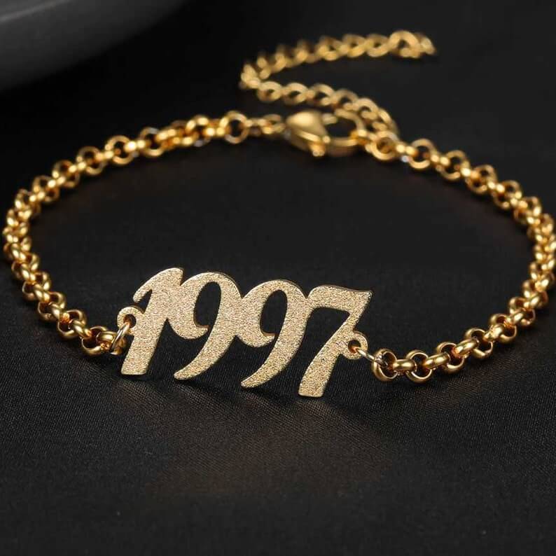 Year Date Personalized Custom Gold Plated Number Bracelet-silviax