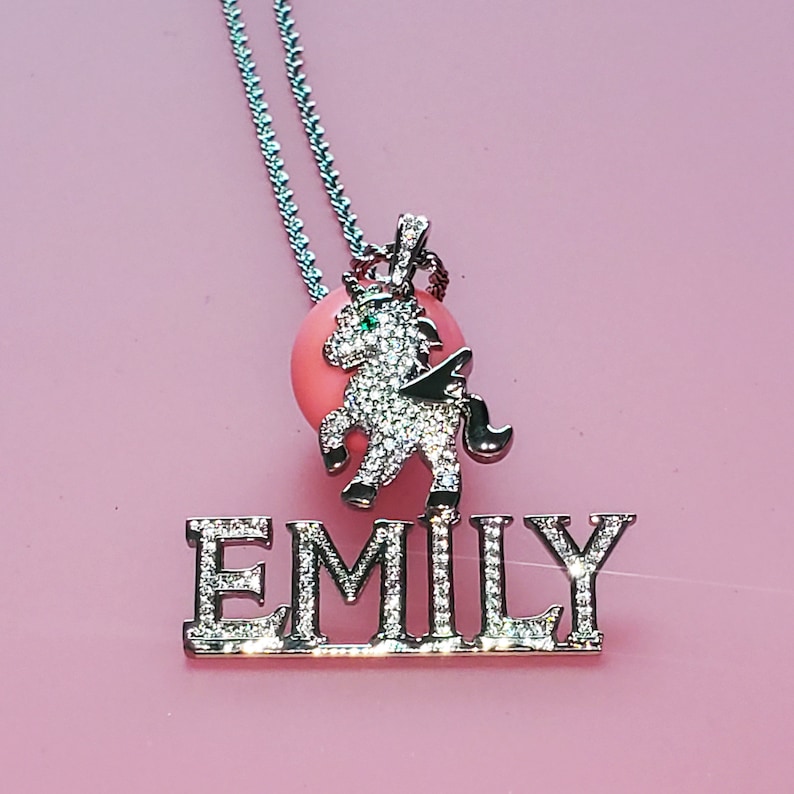 Unicorn Nameplate Pendant Rope Chain 2-6 Letters Custom Initial Necklace Kids Gift 