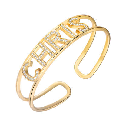 Two Tone Personalized Rhinestone Letter Name Cuff Bangle-silviax