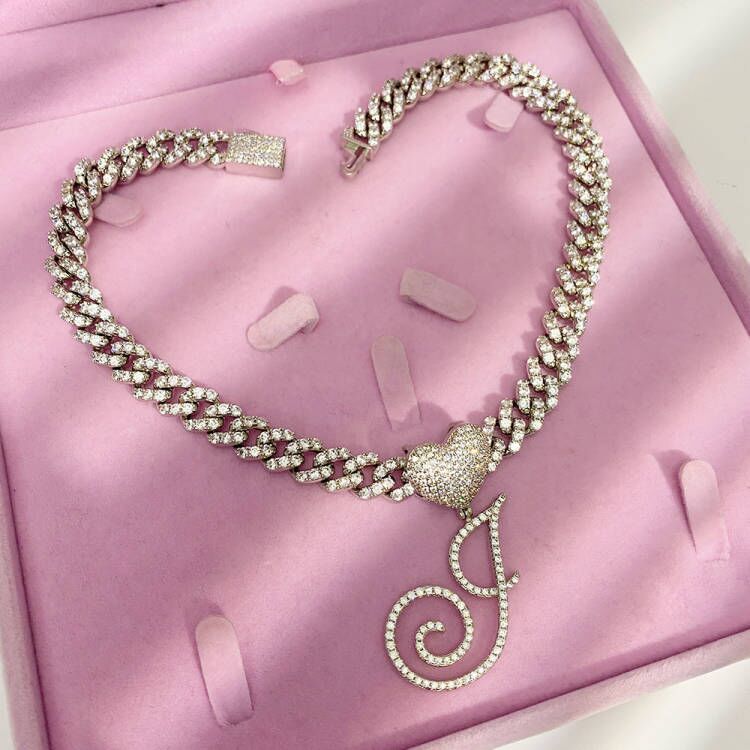 Initial Pendant Necklaces Zirconia Cuban Link Chain Necklace Custom-silviax