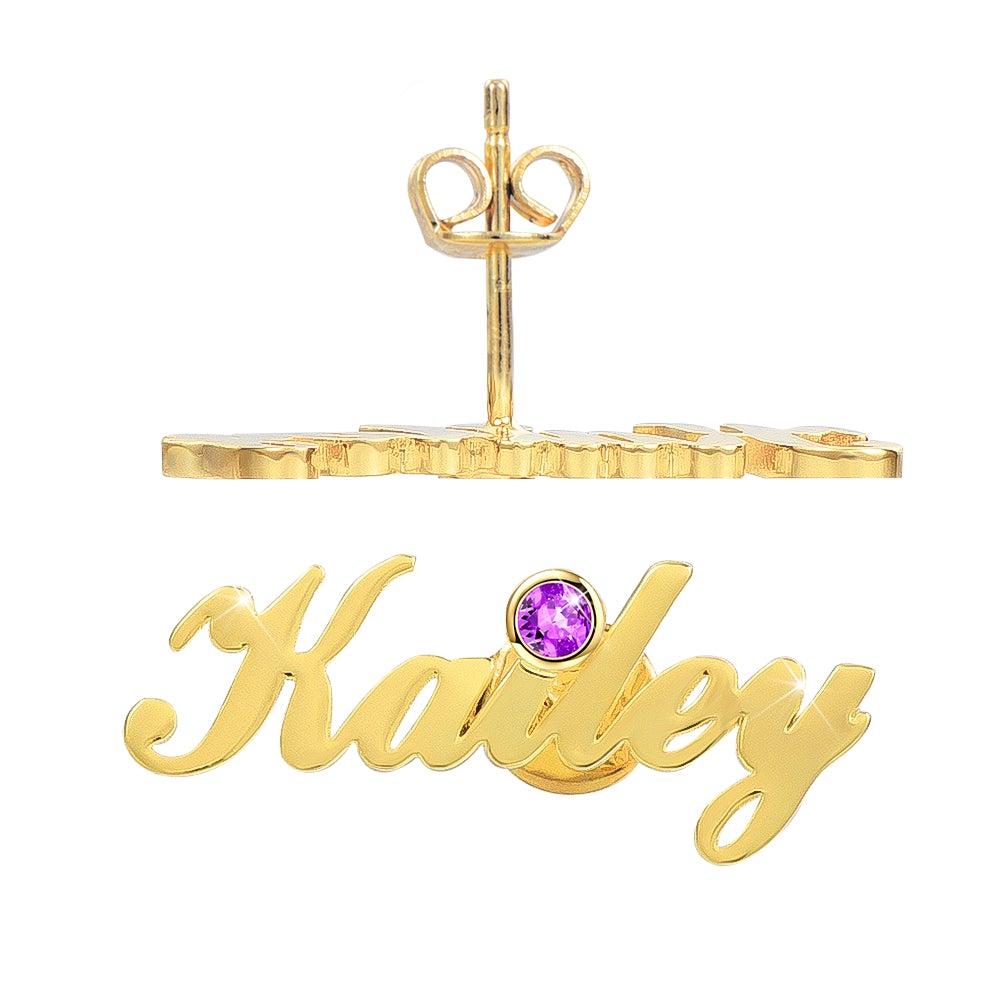 Gold Plated Personalized Name Earring With Birthstone-silviax