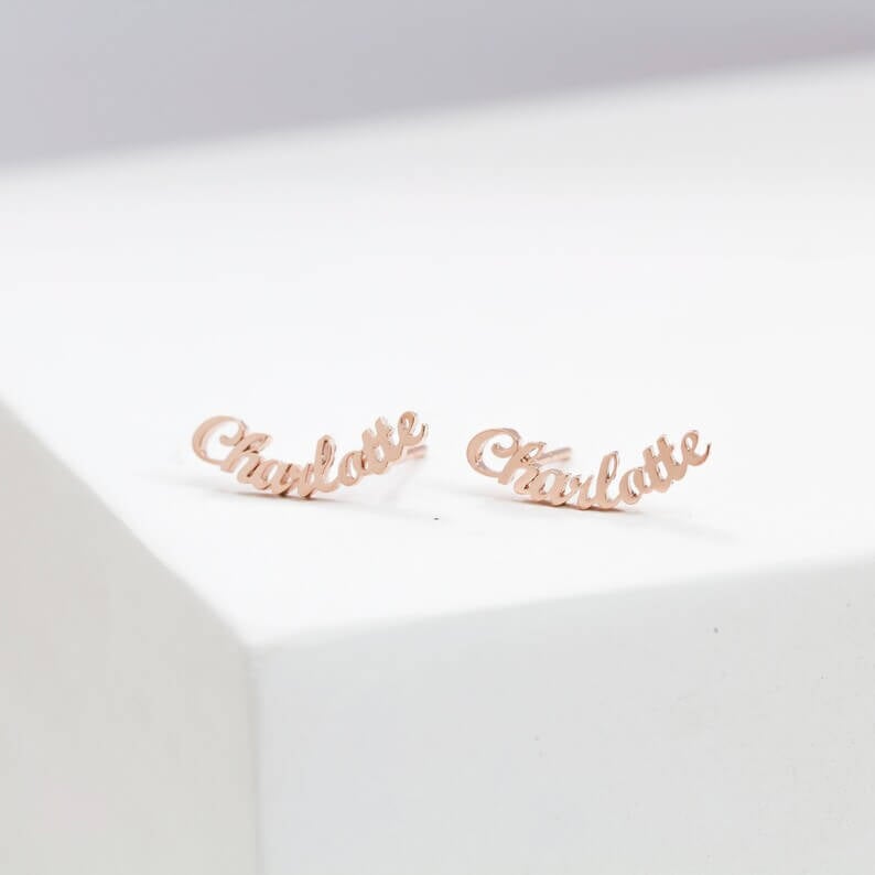 Rose Gold Personalized Custom Name Stud Earrings-silviax