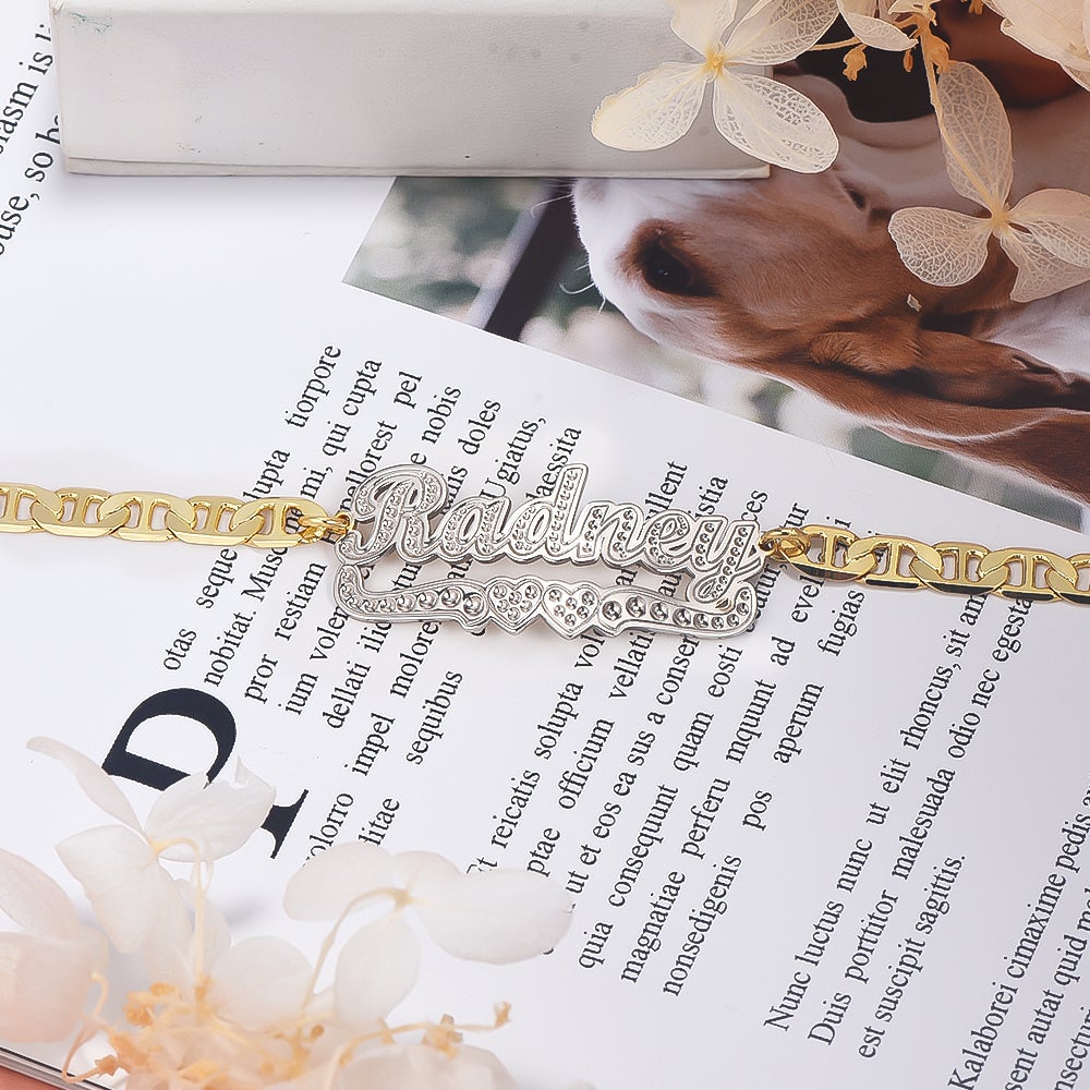 Two Tone Two Heart Personalized Custom Gold Plated Name Anklet-silviax
