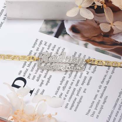 Two Tone Two Heart Personalized Custom Gold Plated Name Anklet-silviax