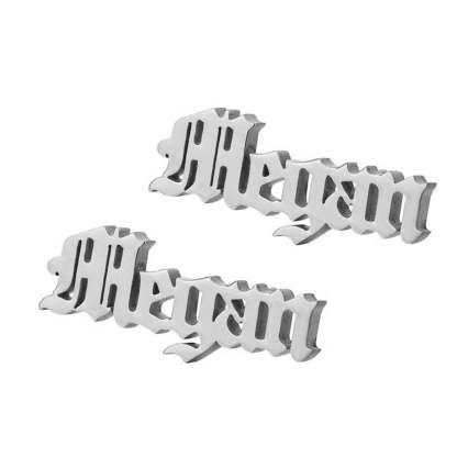 Old English Font Stud Gold Plated Personalized Name Earrings-silviax