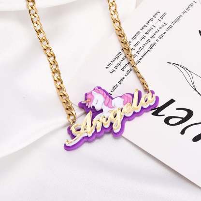 Unicorn Acrylic Personalized Custom Name Necklace-silviax