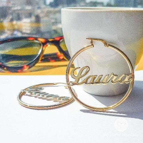 Gold Plated Custom Hoop Name Earrings-silviax