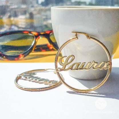 Gold Plated Custom Hoop Name Earrings-silviax