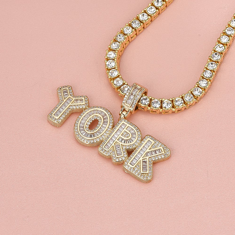 Tennis Chain 2 to 6 Baguette Letters Custom Name Initial Necklace Gold Plated-silviax