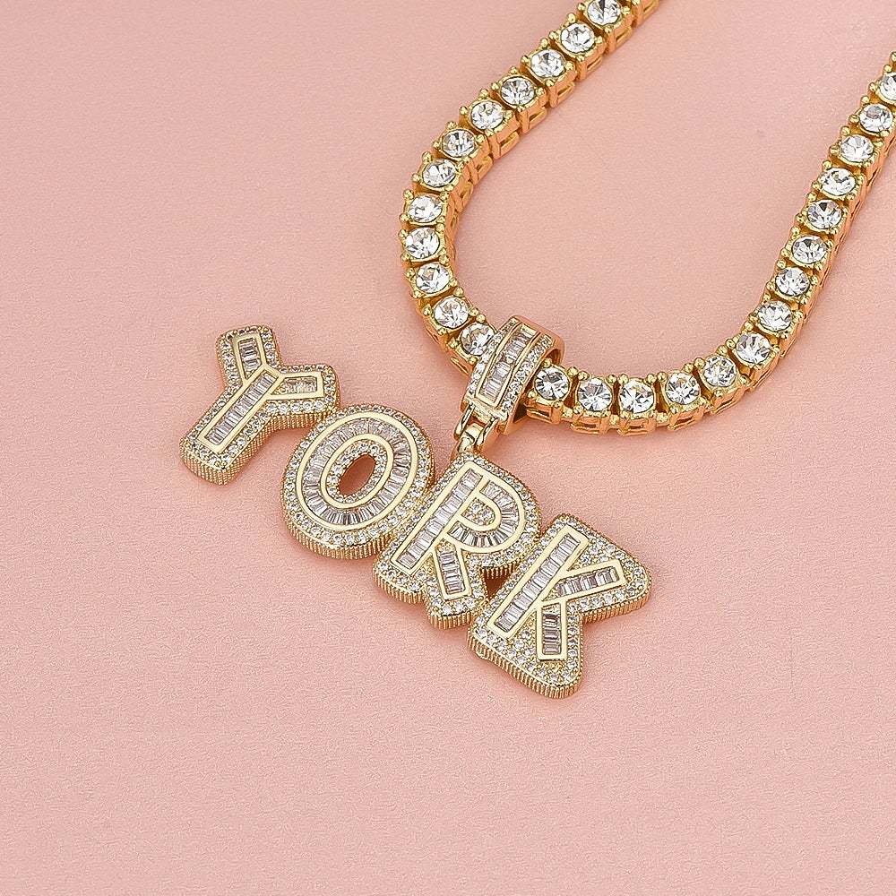 Tennis Chain 2 to 6 Baguette Letters Custom Name Initial Necklace Gold Plated-silviax