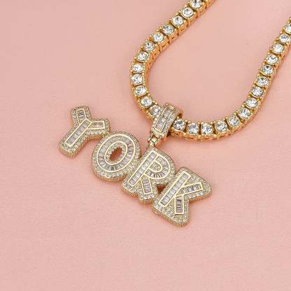 Tennis Chain 2 to 6 Baguette Letters Custom Name Initial Necklace Gold Plated-silviax