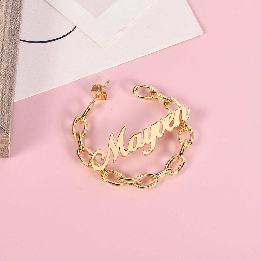 Personalized Gold Plated Chain Look Hoop Name Earrings-silviax