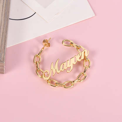 Personalized Gold Plated Chain Look Hoop Name Earrings-silviax