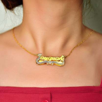 Double Layer Two Tone Gold Plated Personalized Custom Name Necklace with Heart-silviax