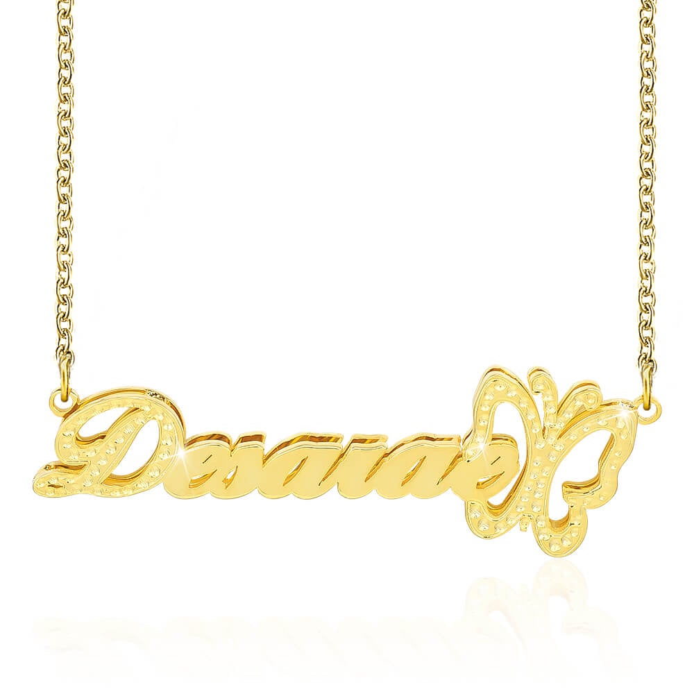 Double Layer with Butterfly Personalized Custom 3D Name Necklace Gold Plated Jewelry-silviax