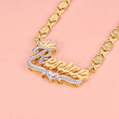 Double Layer Two Tone Crown xoxo Chain Personalized Custom Gold Plated Name Necklace-silviax