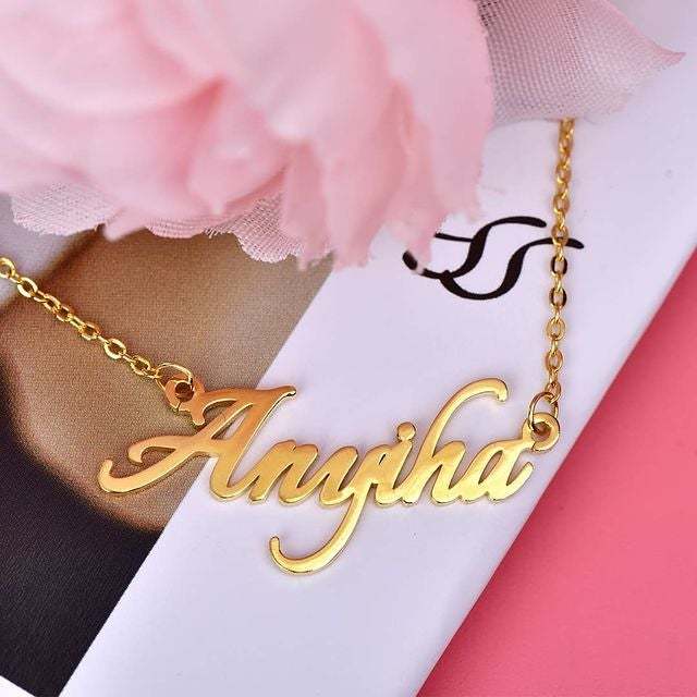 Nameplate Pendant Engrave Gold Plated Name Necklace Personalized Custom Jewelry Gift for Women Kid-silviax