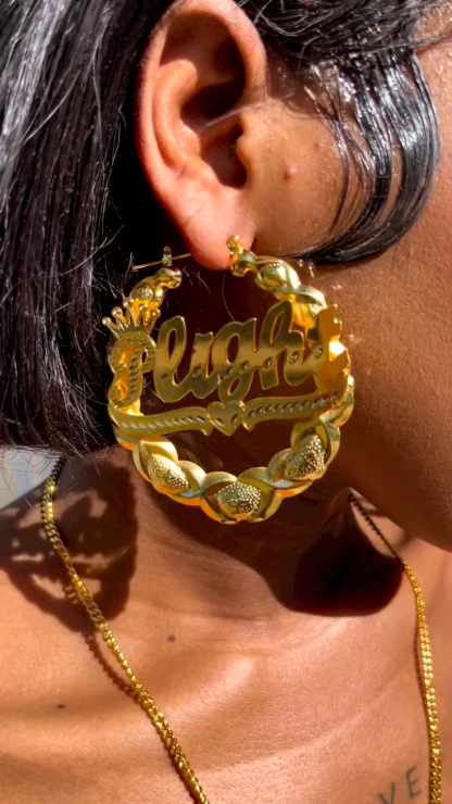 Crown Heart Double Layer Name Necklace And XOXO Name Earrings Personalized Custom Set