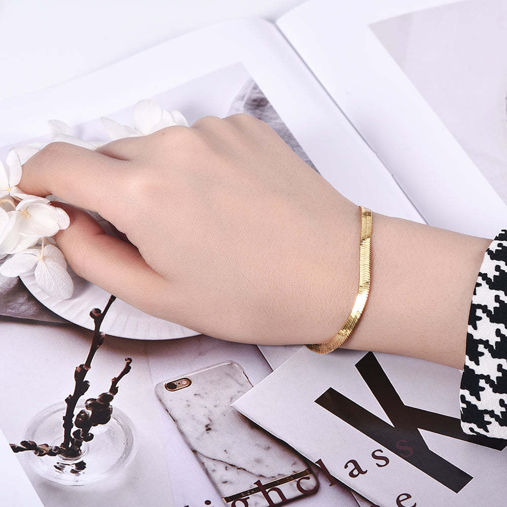4mm Gold Herringbone Chain Bracelet Flat Snake Bracelet-silviax