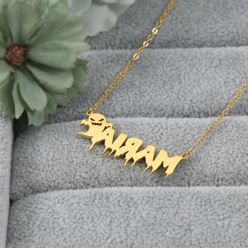 Halloween Scary Ghost Personalized Custom Gold Plated Name Necklace-silviax