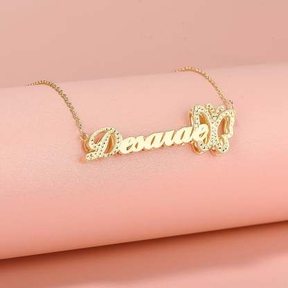 Double Layer with Butterfly Personalized Custom 3D Name Necklace Gold Plated Jewelry-silviax