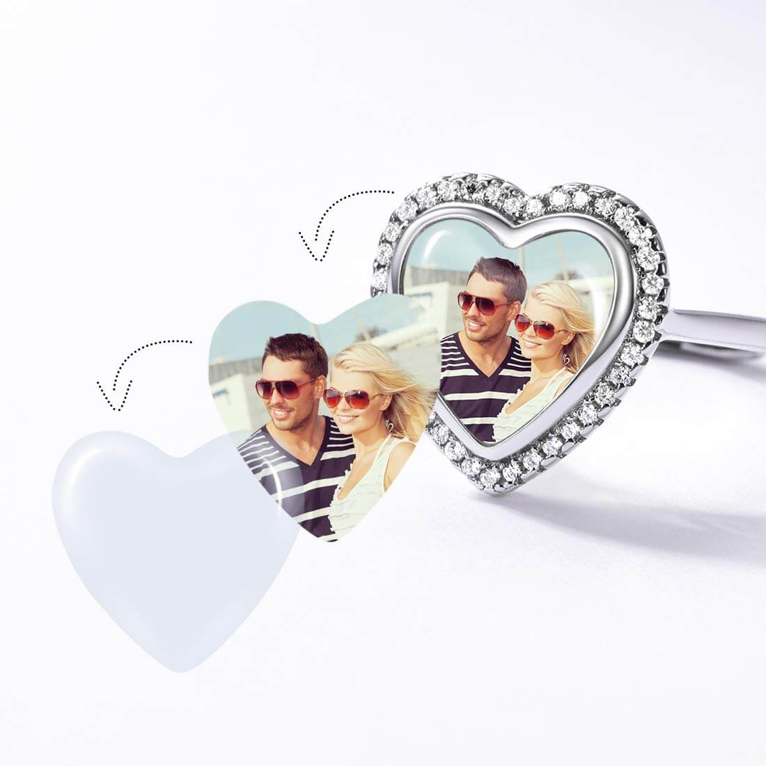 Heart white Gold Personalized Custom Open Photo Ring Inlay Cubic Zirconia-silviax