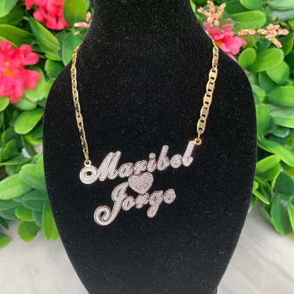 Personalized Two Tone Couples Double Name Necklace with Heart -silviax