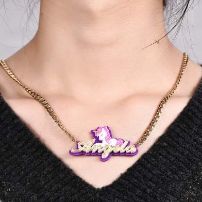Unicorn Acrylic Personalized Custom Name Necklace-silviax