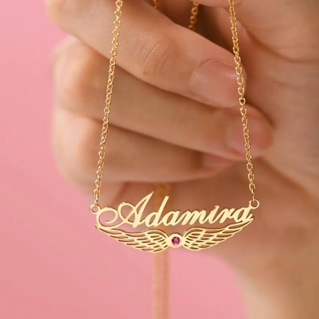 925 Sterling Silver Angel Wing With Birthstone Personalized Custom Name Necklace-silviax