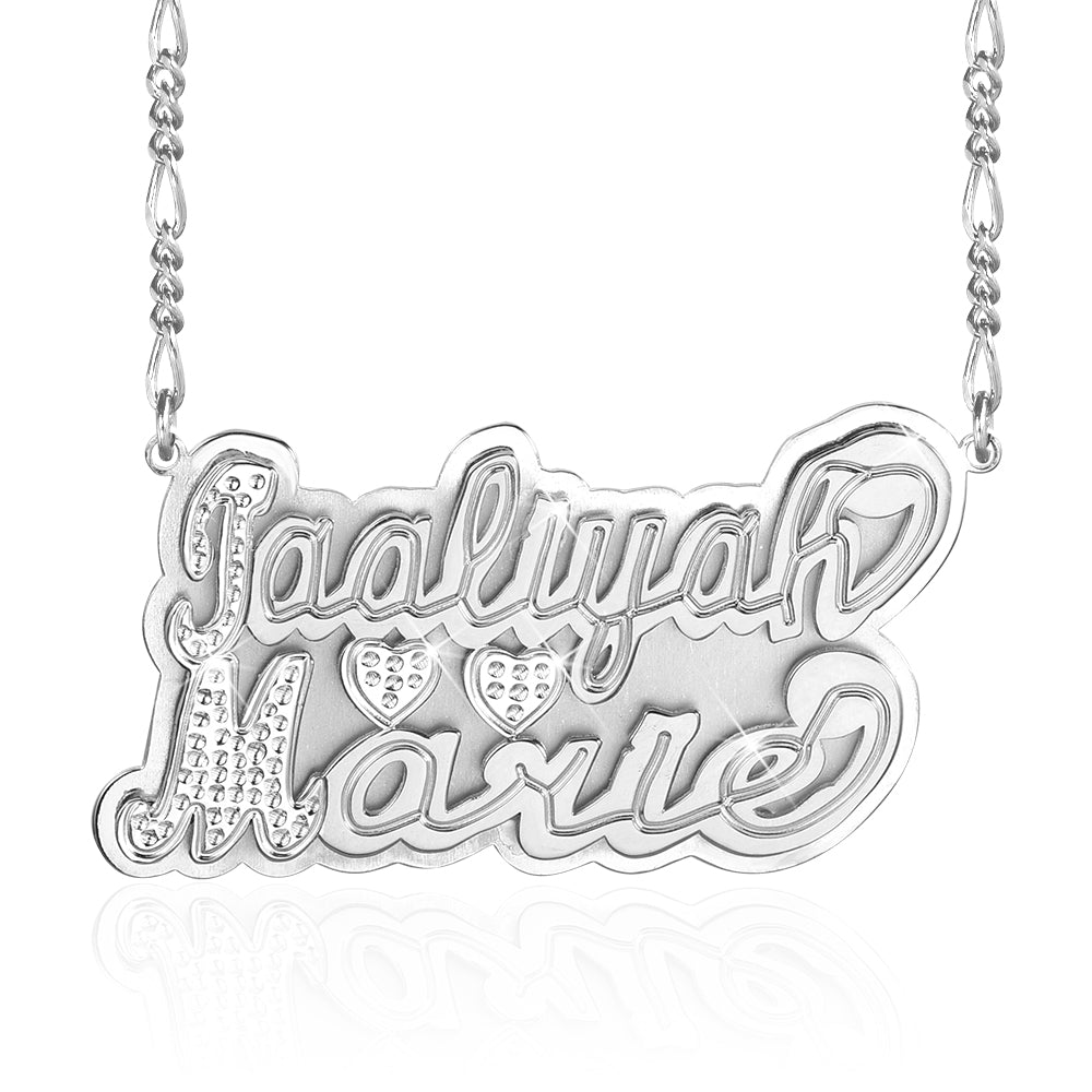 Double Layer Two Tone with Two Hearts Personalized Custom Gold Plated Name Necklace-silviax