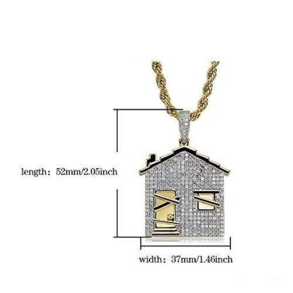Hip Hop Style Gold Plated Trap House Pendant Necklace-silviax