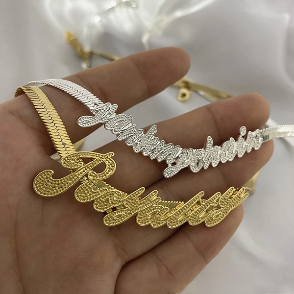 Personalized Custom Gold Plated Italics Nameplate Snake Chain Name Necklace -silviax
