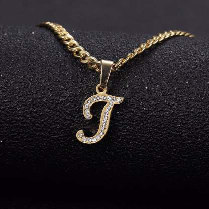 Inlaid Crystal Zircon Personalized Custom Gold Plated Initial Necklace-silviax
