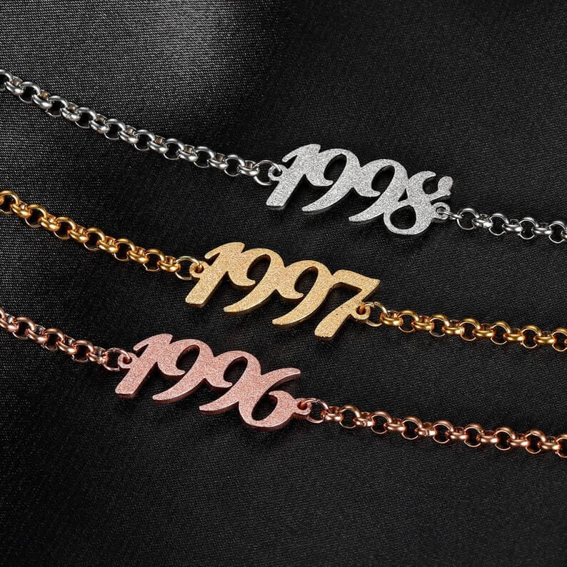 Year Date Personalized Custom Gold Plated Number Bracelet-silviax