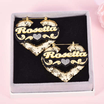 Heart Shaped Two Tone Acrylic Earrings with Heart Personalized Custom Bamboo Name Earrings-silviax