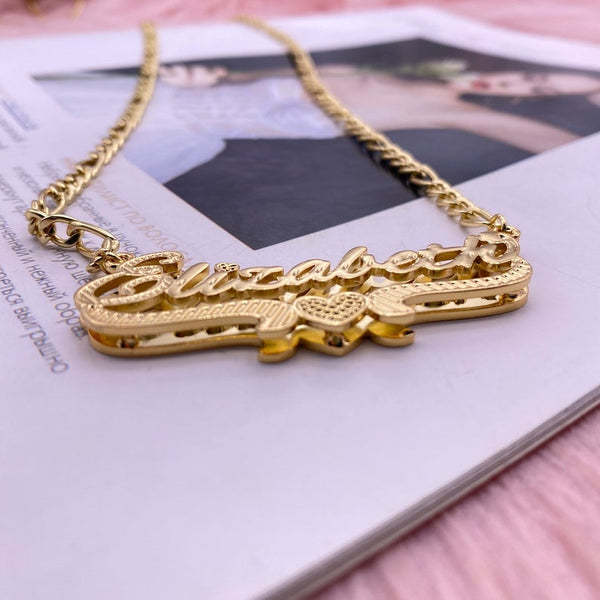 Double Plated Personalized Crown and Heart Name Necklace Set-silviax